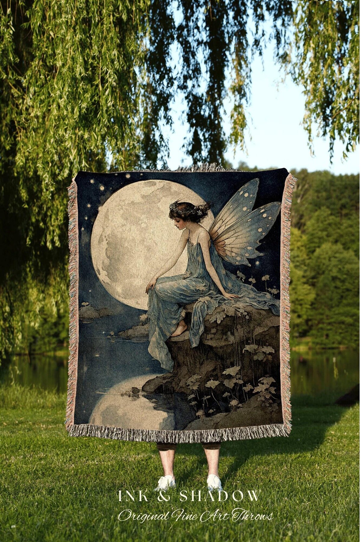 Mystic Fairy Aesthetic Blanket | Fairytale Decor Celestial Wall Art Witchy Cottagecore Blanket Art Nouveau Tapestry Blanket Fairycore Decor