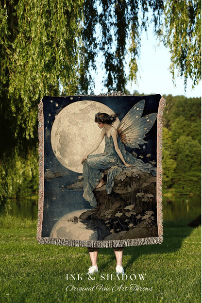 Mystic Fairy Aesthetic Blanket | Fairytale Decor Celestial Wall Art Witchy Cottagecore Blanket Art Nouveau Tapestry Blanket Fairycore Decor