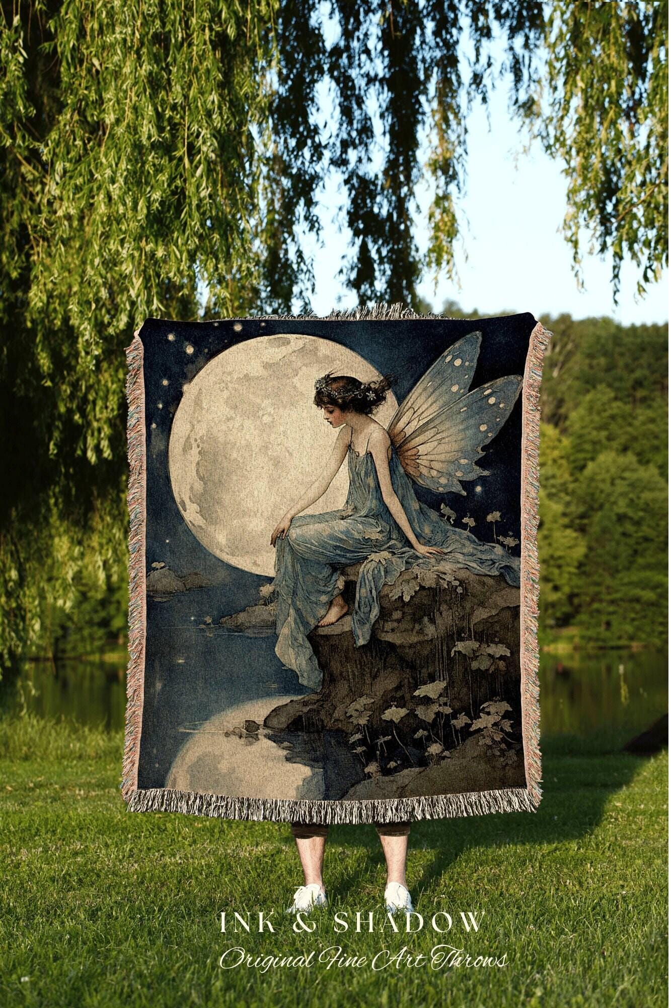 Mystic Fairy Aesthetic Blanket | Fairytale Decor Celestial Wall Art Witchy Cottagecore Blanket Art Nouveau Tapestry Blanket Fairycore Decor