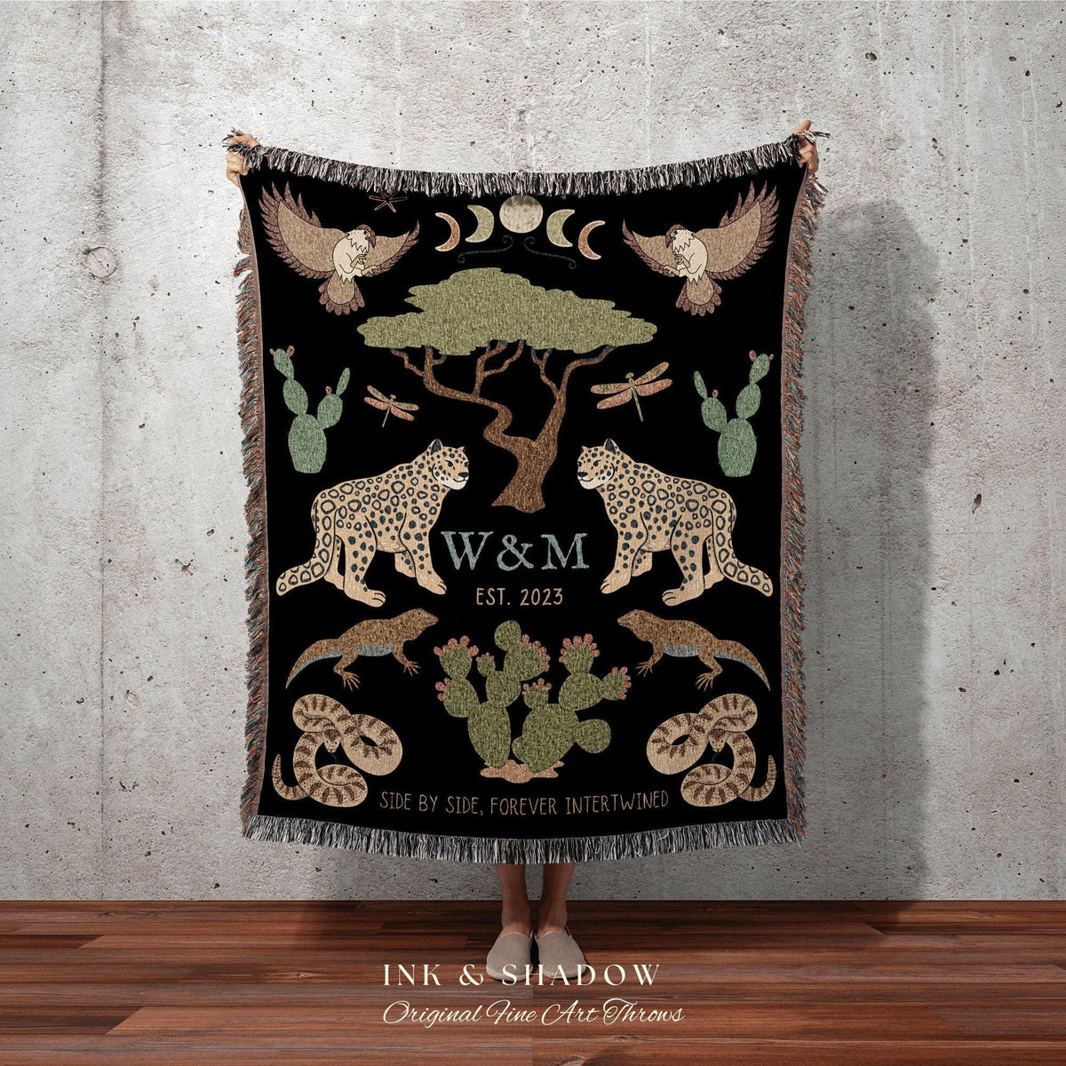 Woodland Celestial Wedding Anniversary Blanket Custom | Cottagecore Wedding Blanket Personalized Anniversary Gift Blanket Custom Initials