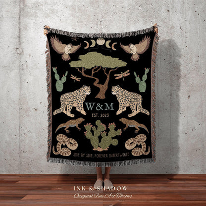 Woodland Celestial Wedding Anniversary Blanket Custom | Cottagecore Wedding Blanket Personalized Anniversary Gift Blanket Custom Initials
