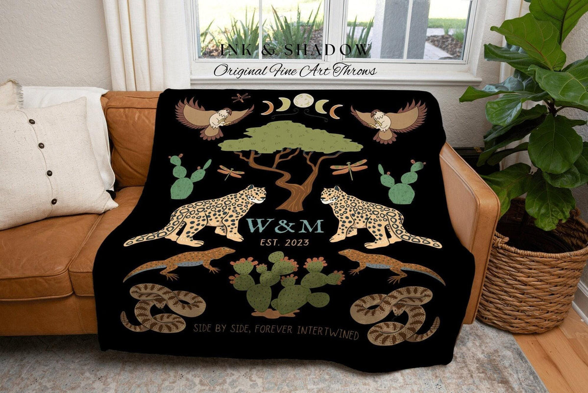 Woodland Celestial Wedding Anniversary Blanket Custom | Cottagecore Wedding Blanket Personalized Anniversary Gift Blanket Custom Initials