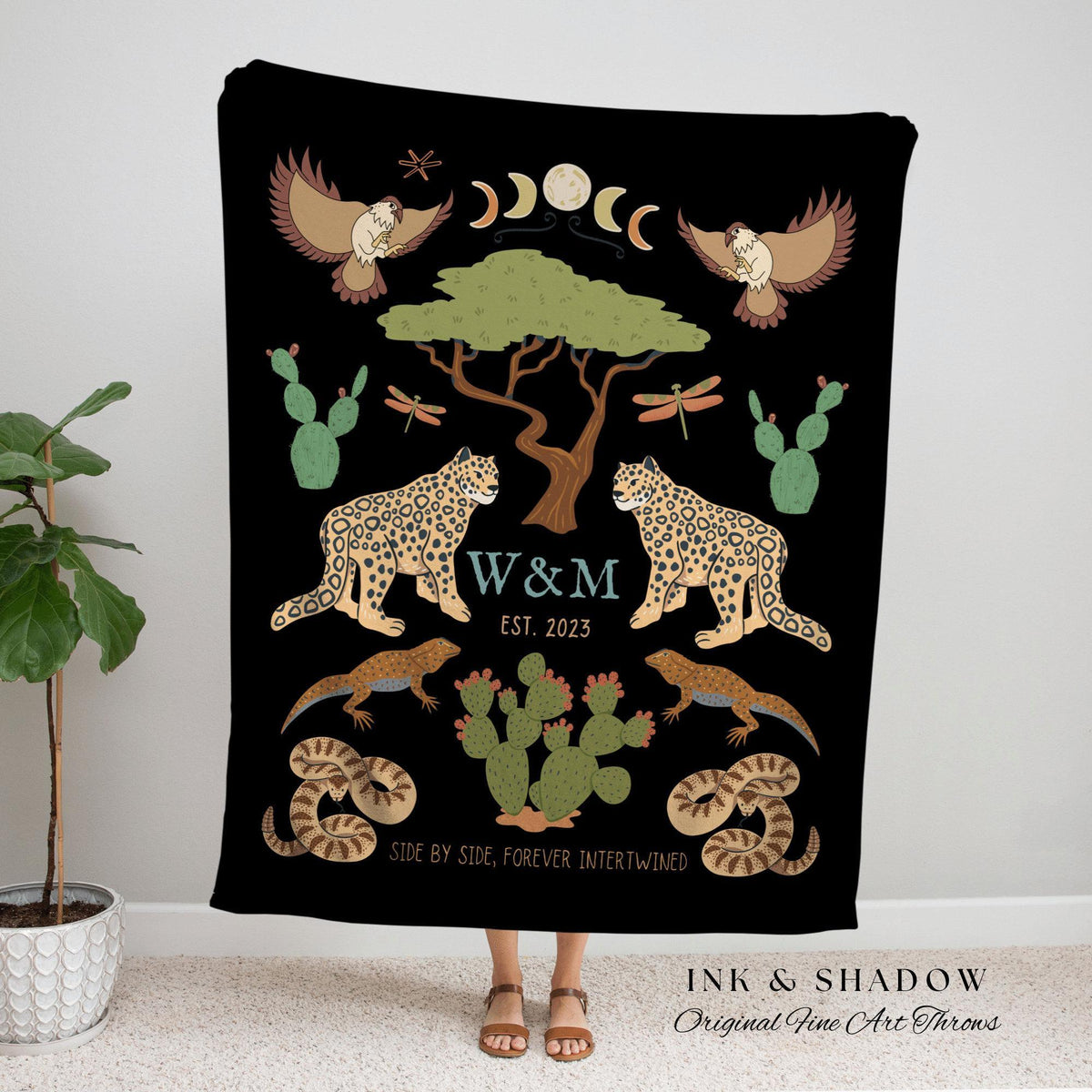 Woodland Celestial Wedding Anniversary Blanket Custom | Cottagecore Wedding Blanket Personalized Anniversary Gift Blanket Custom Initials