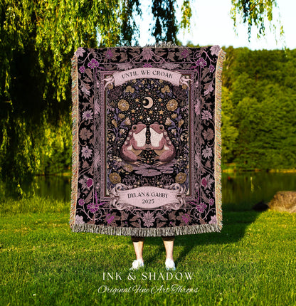 Pastel Goblincore Custom Frog Couple Tapestry | Cottagecore Lovers Whimsigothic Enchanted Personalized Fairycore Girlfriend Gift Botanical