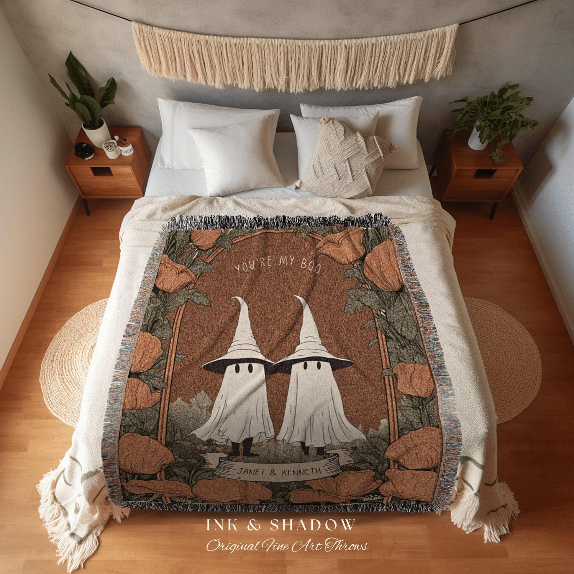 You're my 'Boo' Ghost Couple Personalized Wedding Blanket | Spooky Halloween Tapestry Woven Ghost Gifts Thoughtful Anniversary Gifts Gothic
