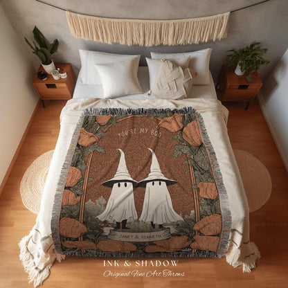 You're my 'Boo' Ghost Couple Personalized Wedding Blanket | Spooky Halloween Tapestry Woven Ghost Gifts Thoughtful Anniversary Gifts Gothic