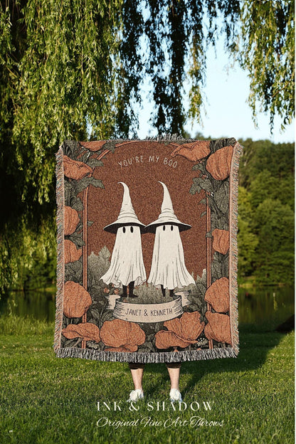 You're my 'Boo' Ghost Couple Personalized Wedding Blanket | Spooky Halloween Tapestry Woven Ghost Gifts Thoughtful Anniversary Gifts Gothic