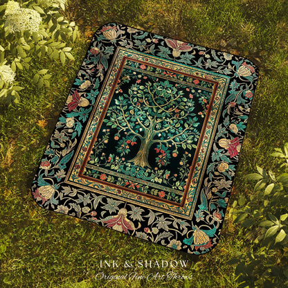 Mystic Ornamental Morris Inspired Tree Woven Throw Blanket Jacquard Tapestry