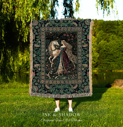 Rich Rococo Fairytale Woven Throw Blanket | Mystical Gothic Romance Aesthetic Regal Princesscore Bedroom Tapestry Cottagecore Renaissance