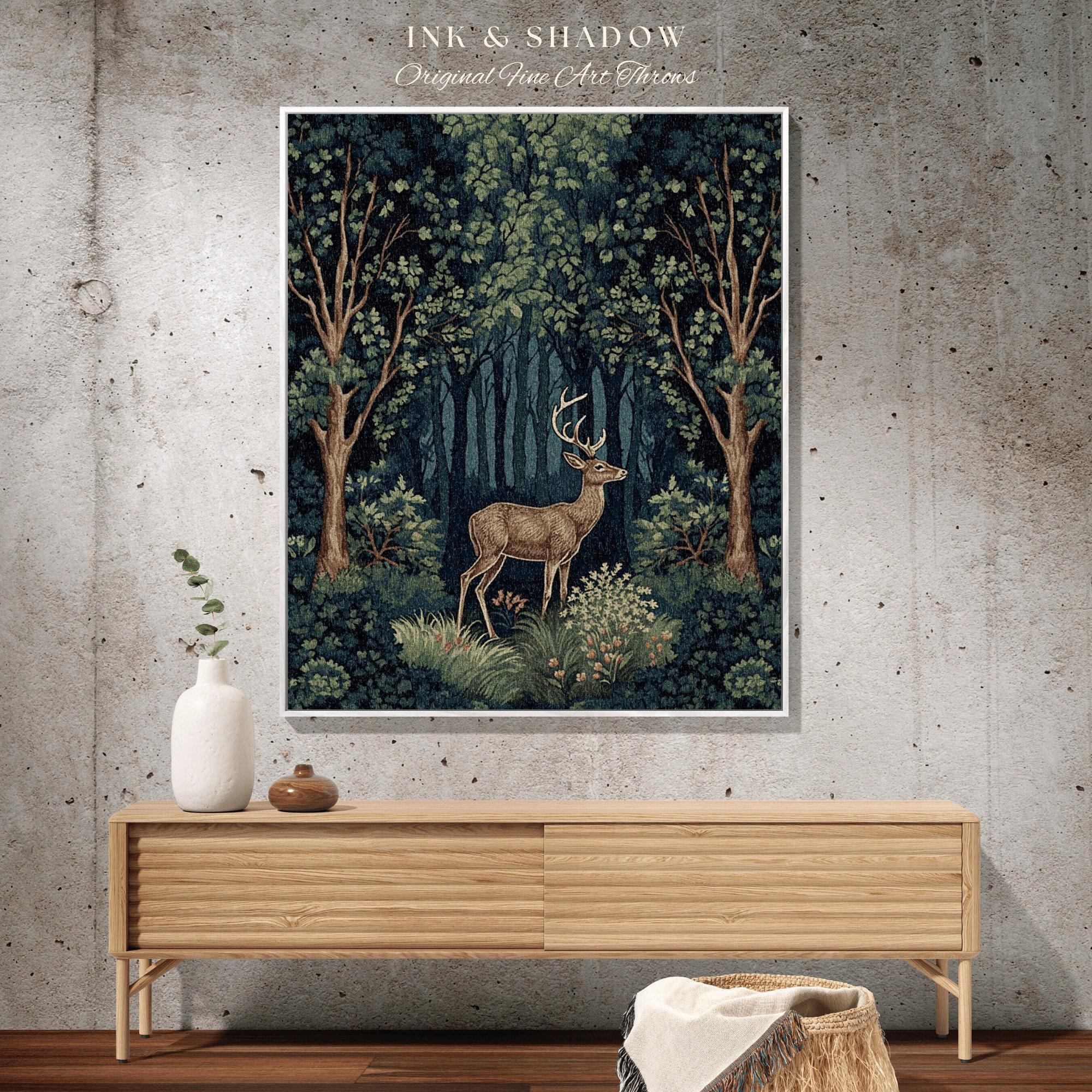 Whimsical Woodland Deer Tapestry Woven Folk Art Blanket Mystic