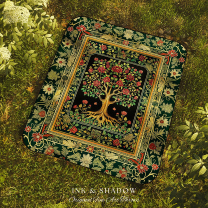 Floral Victorian Garden Tree Tapestry Blanket Jacquard Woven Coverlet