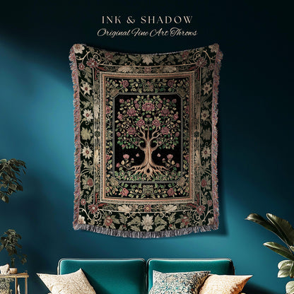 Floral Victorian Garden Tree Tapestry Blanket Jacquard Woven Coverlet