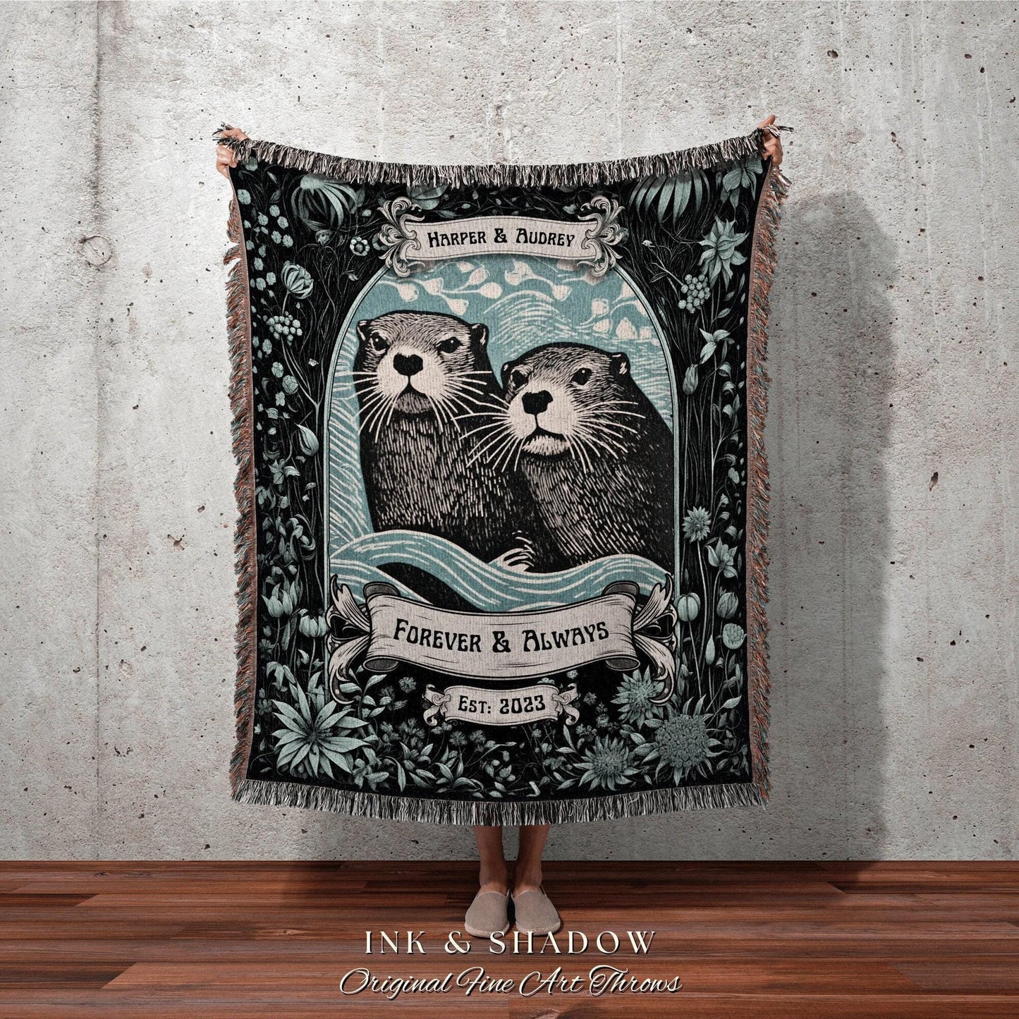 Otterly in Love Couples Blanket Woven | Name Tapestry Personalized Anniversary Gift Cotton Anniversary Blanket 'You're my Otter Half' Throw