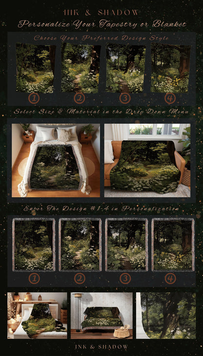 Dark Fairycore Woodland Tapestry | Renaissance Art Woven Blanket Victorian Gothic Aesthetic Tapestry Woven Botanical Fairy Decor Aesthetic