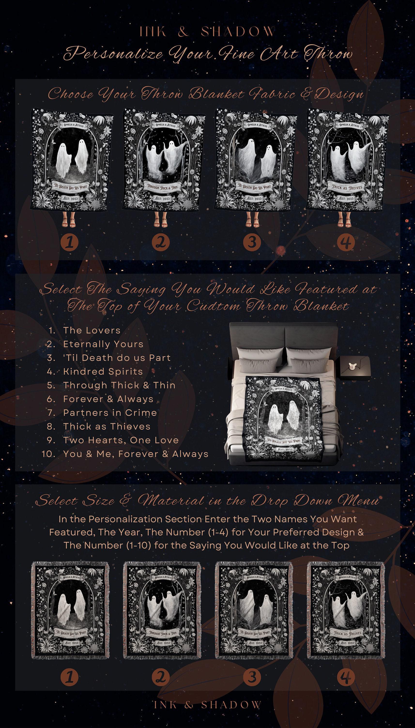 Dark Academia Ghost Blanket Woven | Personalized Wedding Blanket Spooky Halloween Tapestry Woven Ghost Gifts Mr & Mrs Anniversary Whimsical