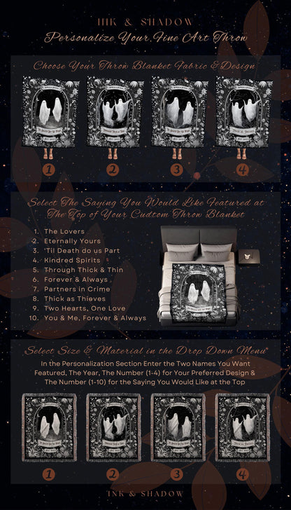 Dark Academia Ghost Blanket Woven | Personalized Wedding Blanket Spooky Halloween Tapestry Woven Ghost Gifts Mr & Mrs Anniversary Whimsical