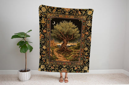 Rustic Castle Olive Tree Whimsical Throw Blanket Woven Cotton Wall Tapestry