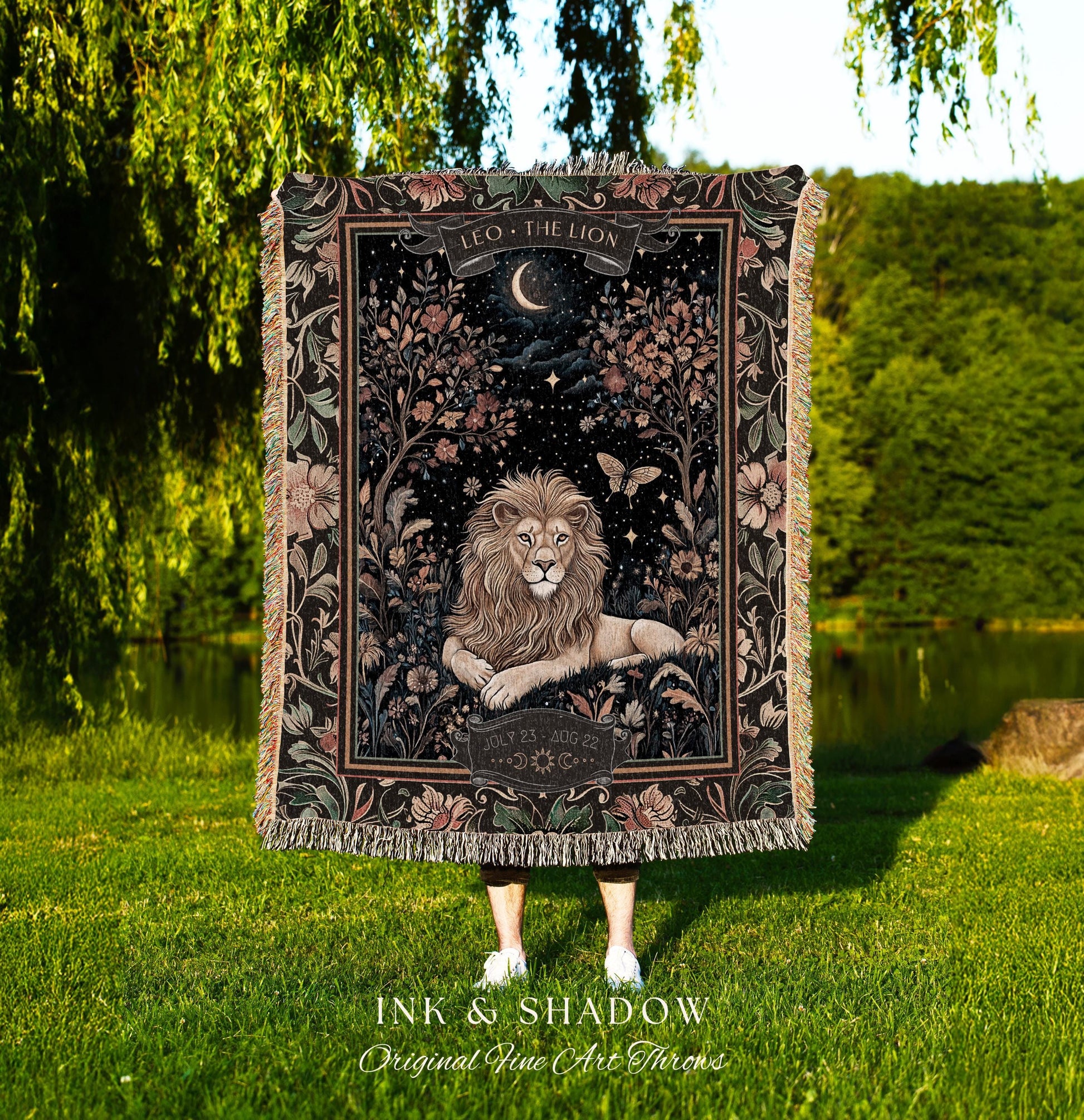 Ancient Garden Leo Astrology Blanket Mystical Forestcore Zodiac Decor | The Lion Woodland Goblincore Vintage Constellation Birth Month Gift