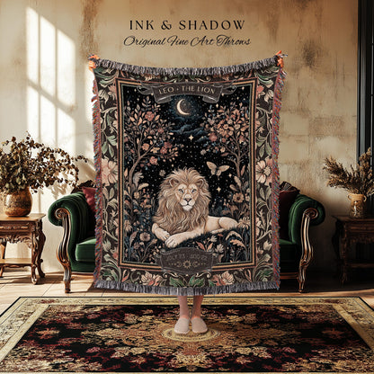 Ancient Garden Leo Astrology Blanket Mystical Forestcore Zodiac Decor | The Lion Woodland Goblincore Vintage Constellation Birth Month Gift