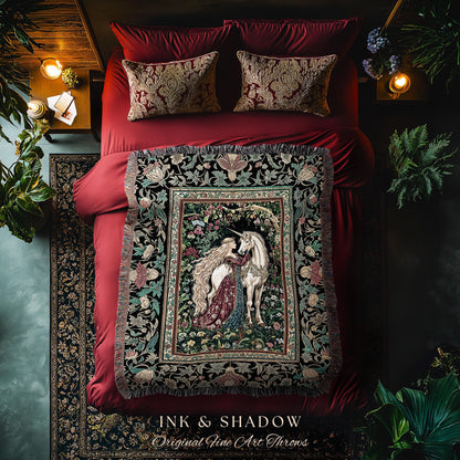 Baroque Fantasy Rustic Throw Blanket | Rococo Coquette Bedroom Decor Dark Royalcore Woven Wall Tapestry Medieval Storybook Gothic Aesthetic