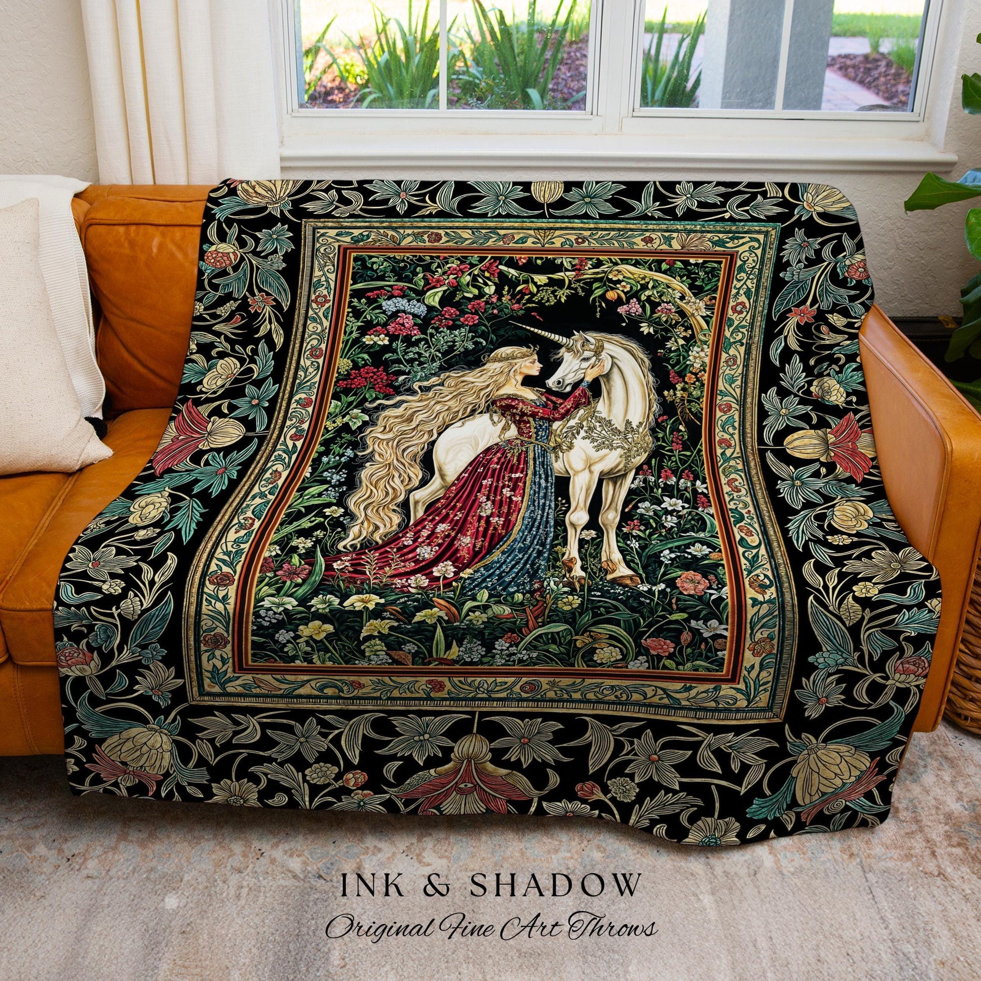 Baroque Fantasy Rustic Throw Blanket | Rococo Coquette Bedroom Decor Dark Royalcore Woven Wall Tapestry Medieval Storybook Gothic Aesthetic