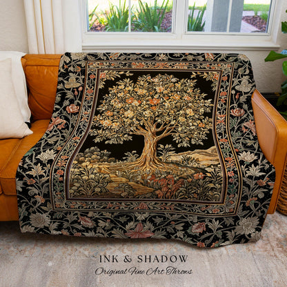 Muted Tones Eclectic Tree of Life Tapestry Blanket Jacquard Woven Coverlet