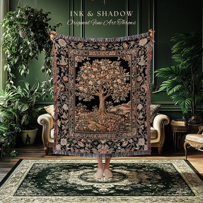 Muted Tones Eclectic Tree of Life Tapestry Blanket Jacquard Woven Coverlet