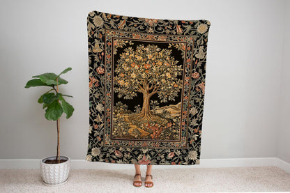 Muted Tones Eclectic Tree of Life Tapestry Blanket Jacquard Woven Coverlet