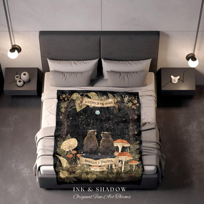 Couples Constellation Blanket Custom | Cottagecore Wedding Couple Woven Throw Bear Blanket Couples Astrology Personalized Throw Woodland |