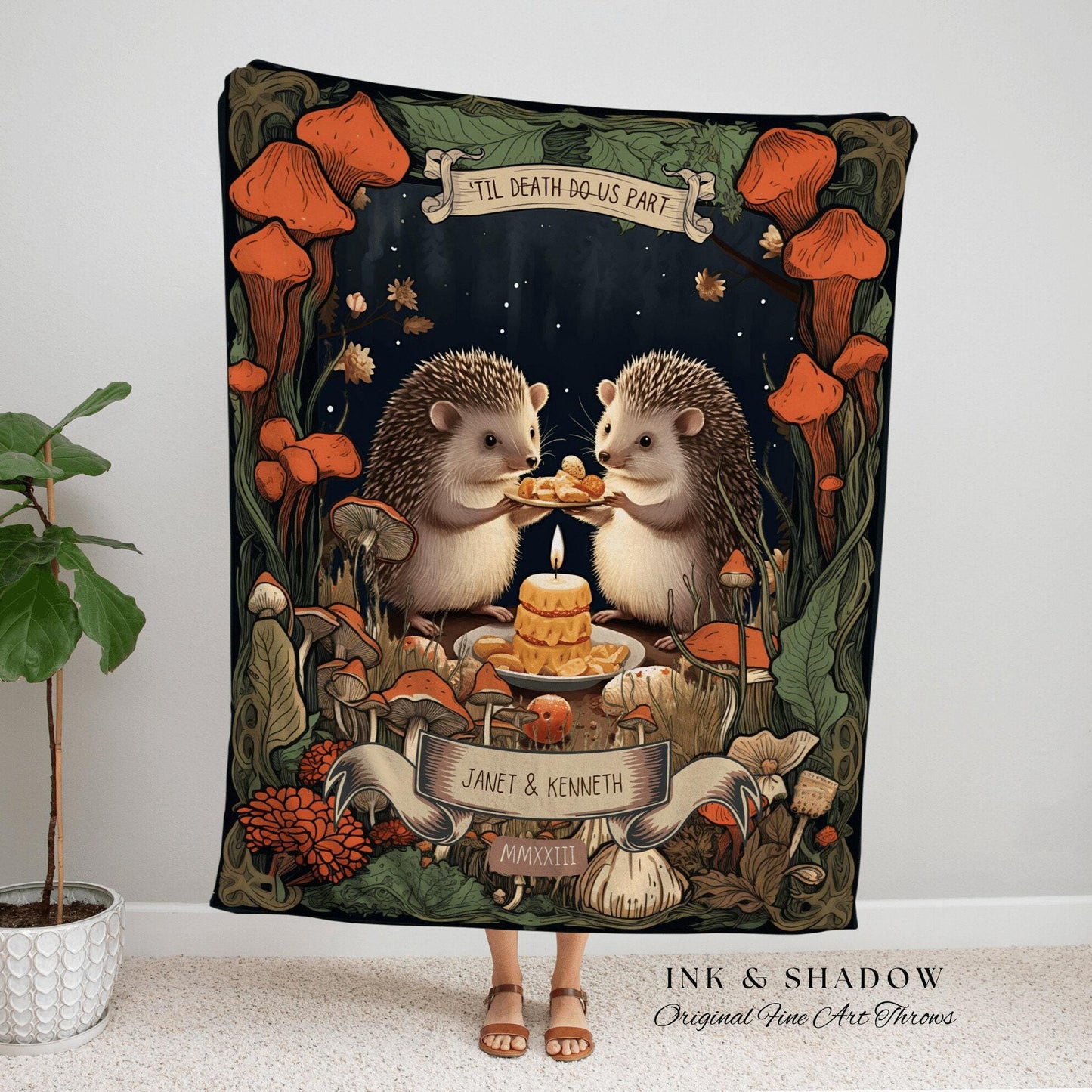 Cute Hedgehog Anniversary Blanket | Custom Cotton Woven Throw Cute Hedgehog Blanket 10 Year Anniversary Gift Wedding Blanket Woven Tapestry