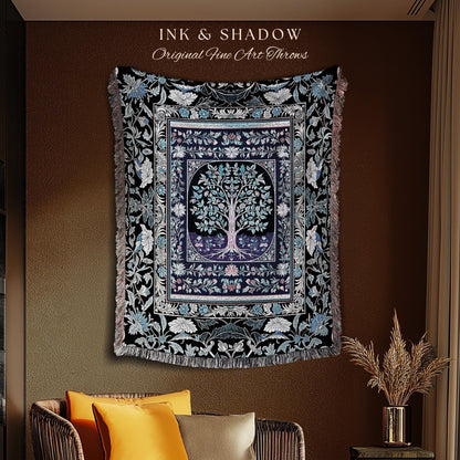 Icy Blue Pastel Gothic Tree Woven Throw Blanket Jacquard Tapestry