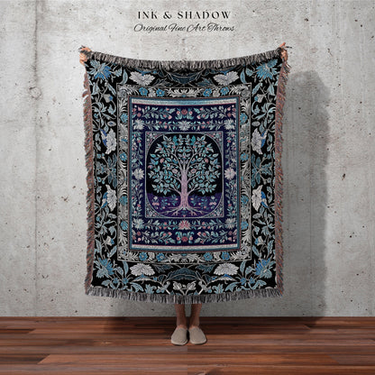 Icy Blue Pastel Gothic Tree Woven Throw Blanket Jacquard Tapestry