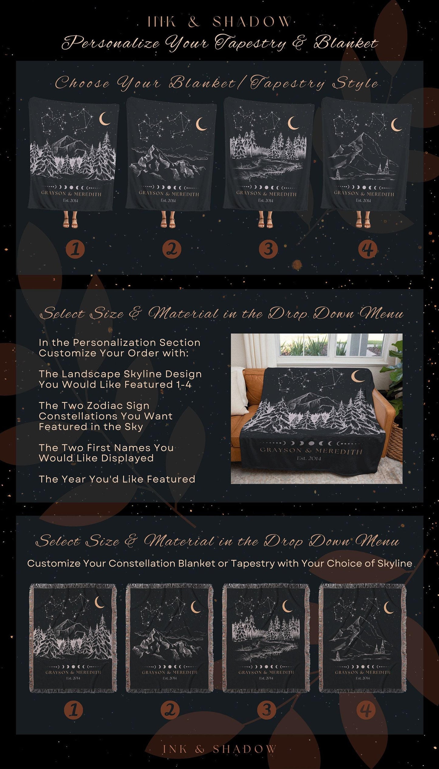 Couples Constellation Tapestry | Sentimental Anniversary Gift Custom Couples Custom Star Sign Blanket Woven Tapestry Thoughtful Wedding Gift