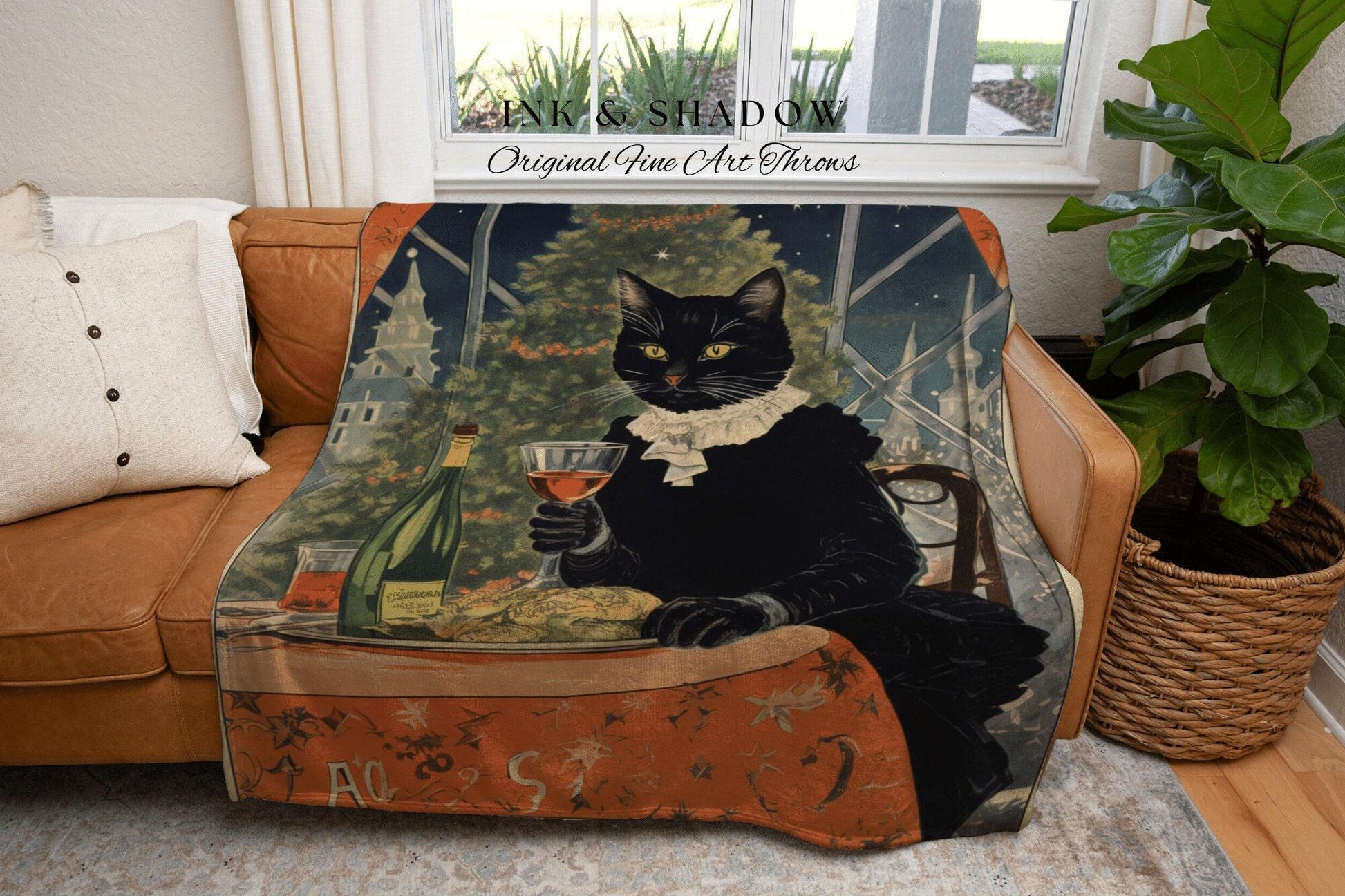 Art Nouveau Cat Tapestry Woven | Whimsical Cat Blanket Eclectic Wall Art Funny Tapestry Whimsigoth Art Christmas Home Decor Victorian Gothic