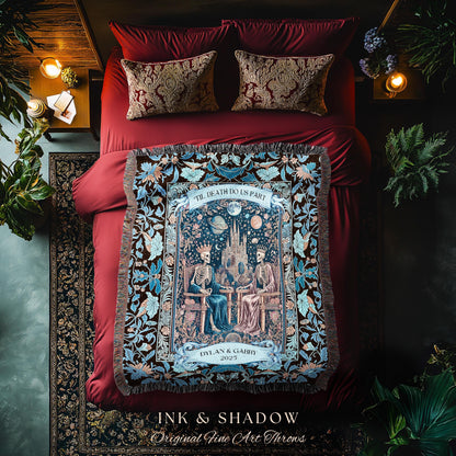 Custom His & Her Skeleton Lovers Blanket | Gothic Aesthetic Royal Romance Baroque Fantasy Cosmic Pastel Whimsical Couple Personalized Throw