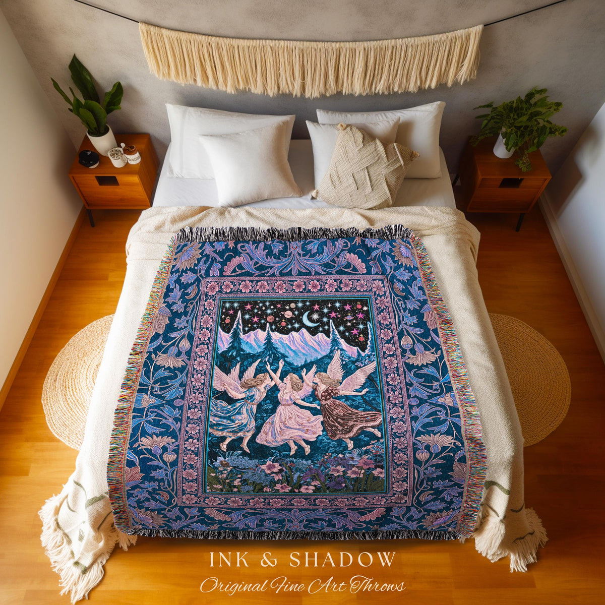 Mystic Lavender Dreamy Fairy Blanket | Midsummer Aesthetic Woodland Folklore Wall Tapestry Dark Academia Whimsical Woven Throw Enchanted |