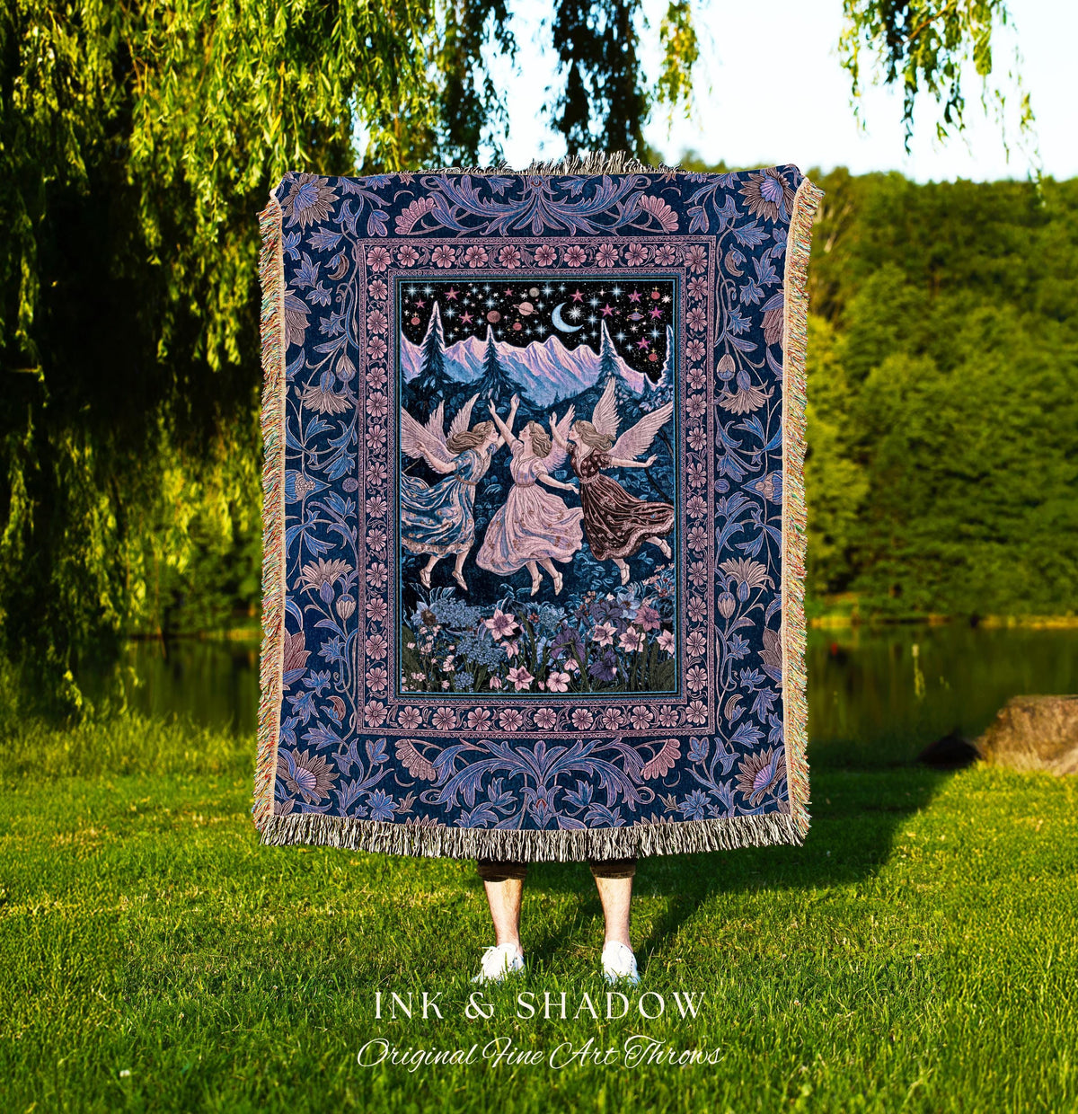 Mystic Lavender Dreamy Fairy Blanket | Midsummer Aesthetic Woodland Folklore Wall Tapestry Dark Academia Whimsical Woven Throw Enchanted |