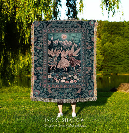 Sunny Wildflower Meadow Fairy Tapestry | Midsummer Aesthetic Throw Blanket Folklore Fairytale Enchanted Medieval Angels Cottagecore Coquette