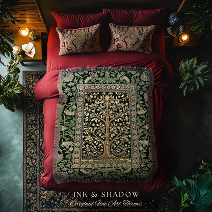 Golden Aesthetic Tree of Life Woven Throw Blanket Jacquard Tapestry