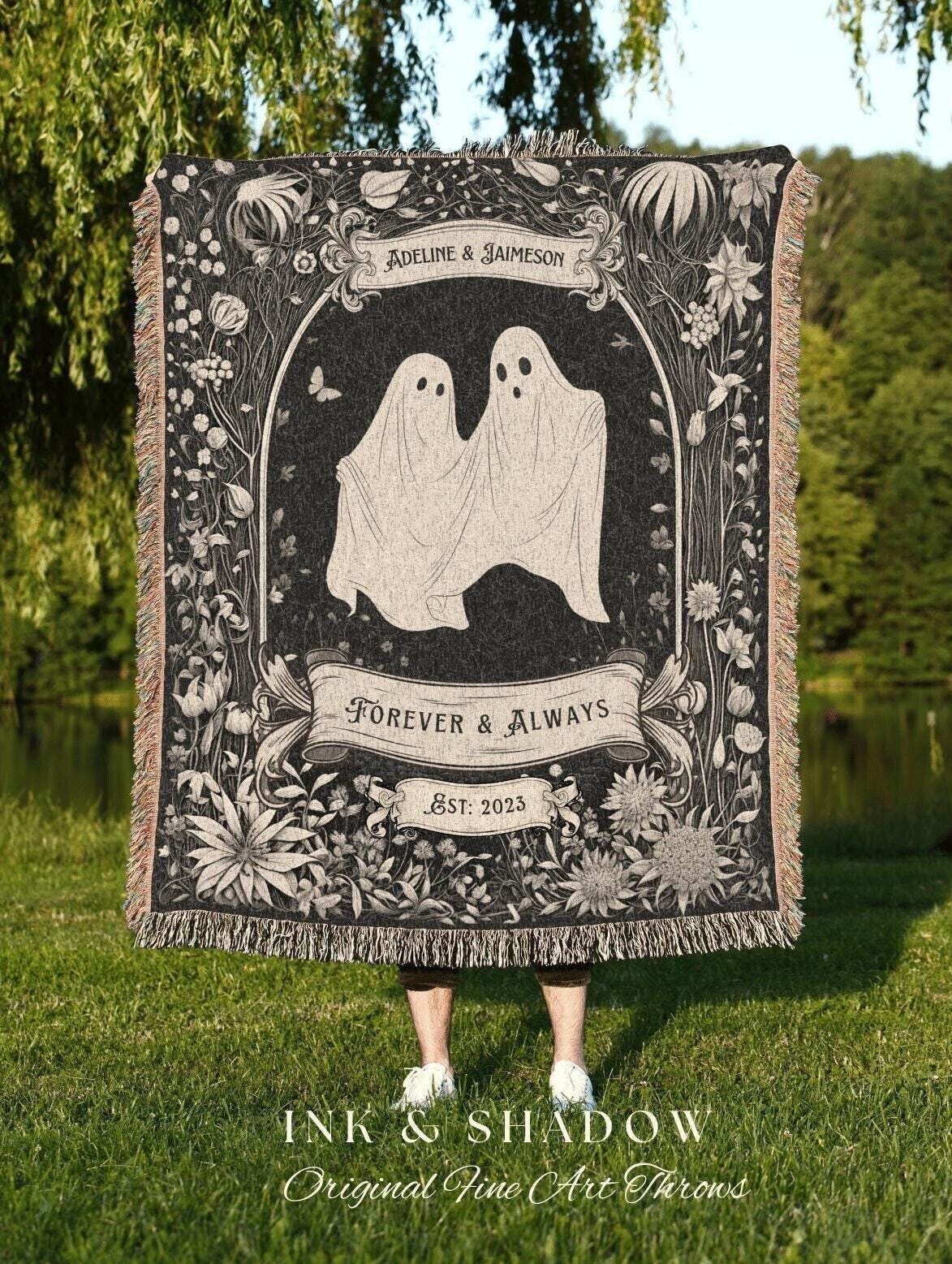 Marriage Blanket Gothic Wedding Gift | Personalized Name Tapestry Cottagecore Wedding Tapestry Custom Dating Anniversary Blanket 'Til Death'