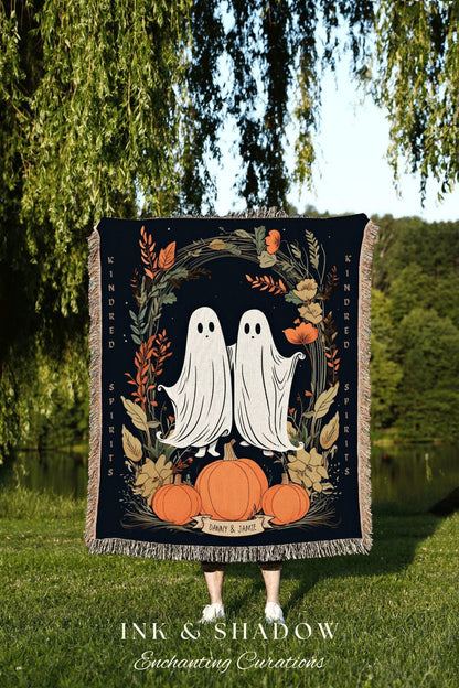 Kindred Spirts Personalized Ghost Blanket Goth Tapestry | Spooky Ghost Decor Halloween Blanket Woven Throw | Woven Blanket Ghosts Couple