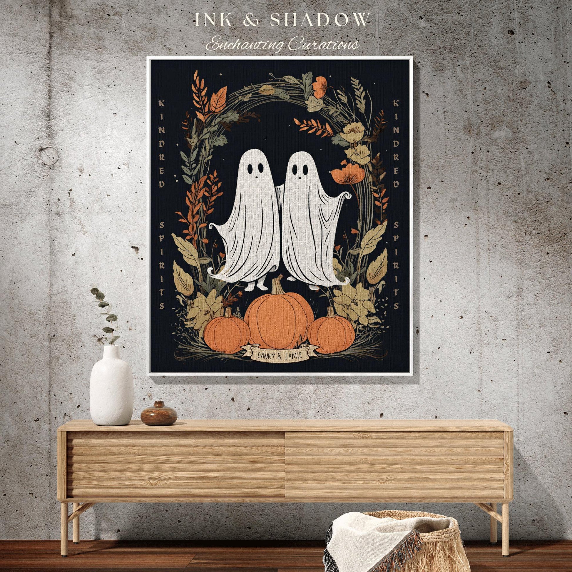 Kindred Spirts Personalized Ghost Blanket Goth Tapestry | Spooky Ghost Decor Halloween Blanket Woven Throw | Woven Blanket Ghosts Couple