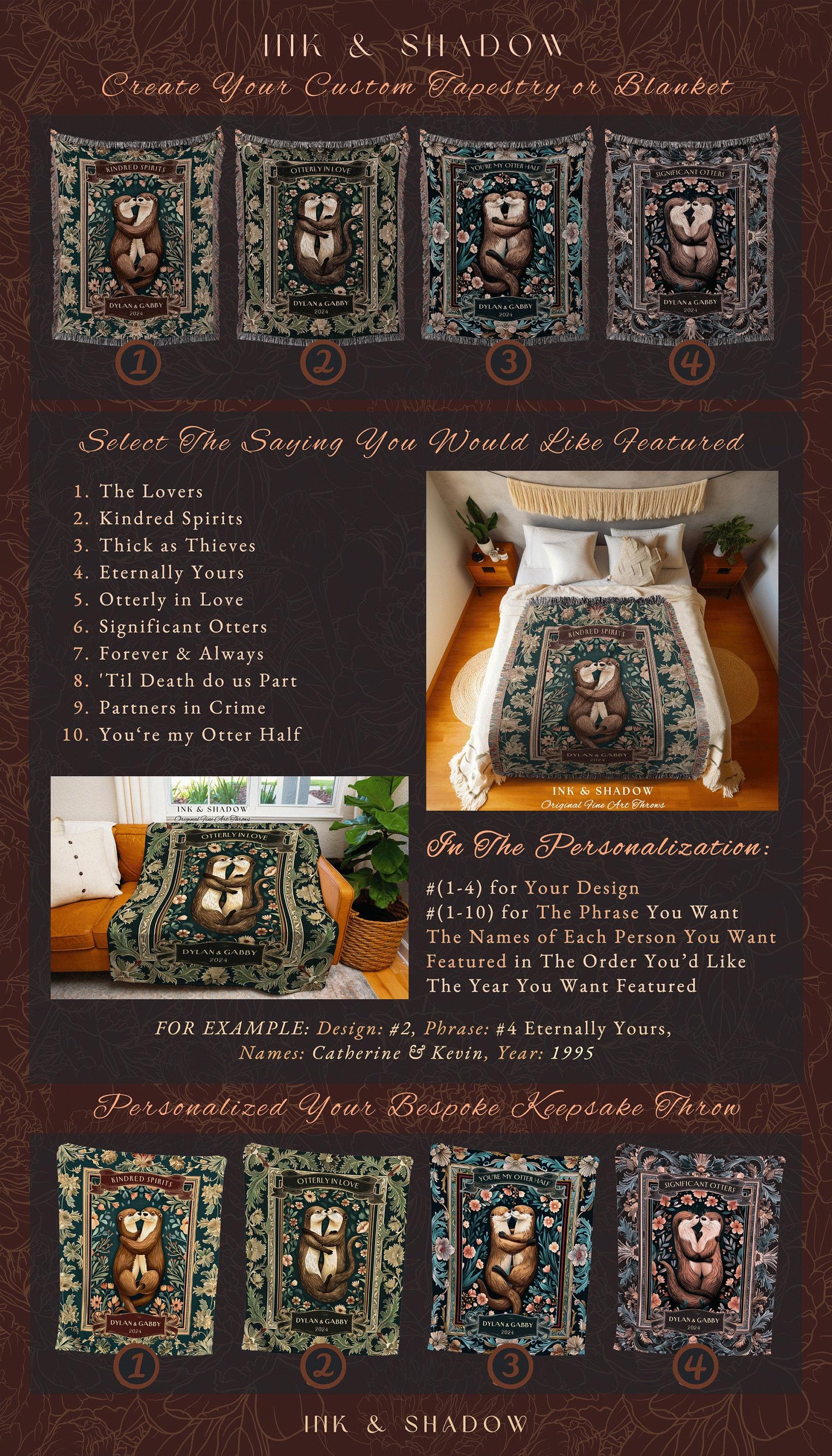 Significant Otters Blanket Personalized Names | Gift for Partner Custom Picnic Blanket Woven Tapestry Dating First Anniversary Cute Throw |