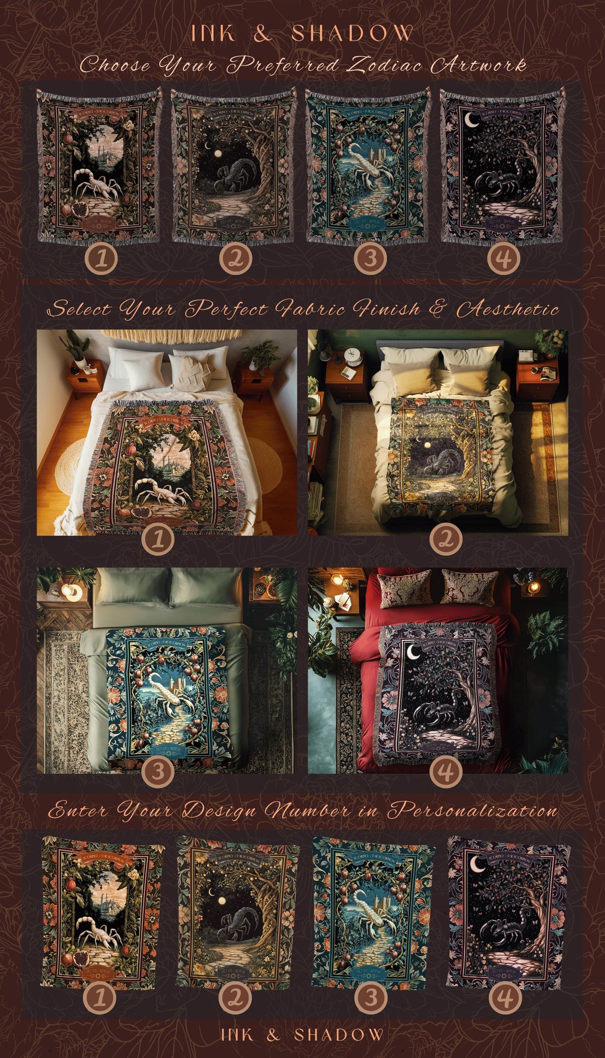 Whimsigothic Scorpio Zodiac Throw Moonlit Enchanted Forest Astrology Tapestry | The Scorpion Dark Fairytale Witchy Woodland Birth Month Art