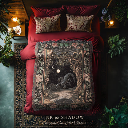 Antique Baroque Scorpio Astrology Tapestry Dark Woodland Gothic Zodiac Blanket | The Scorpion Mystic Forestcore Night Sky Birth Month Decor