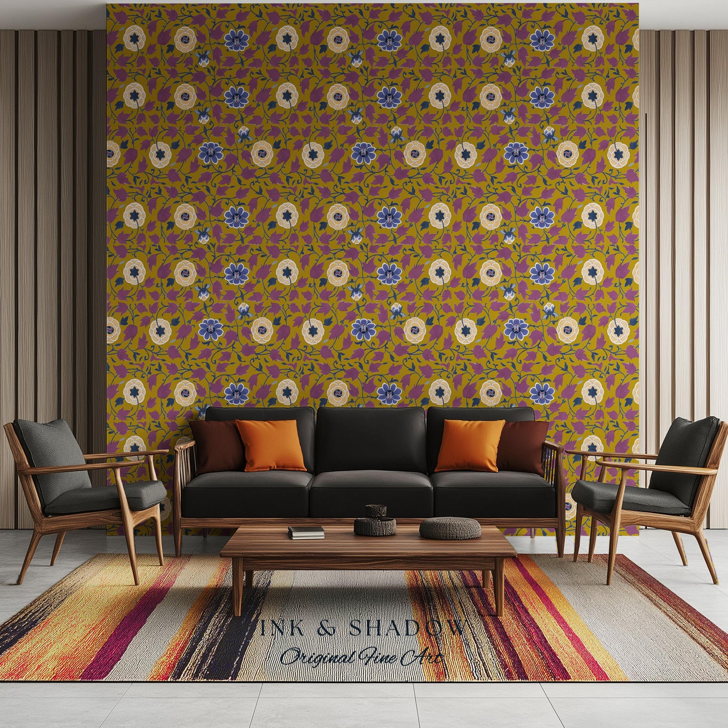 Small-Scale Floral Mustard Wallpaper | Vintage Botanical Detailed Wall Art Peel and Stick Bedroom Timeless Modern Appeal Renter Friendly |