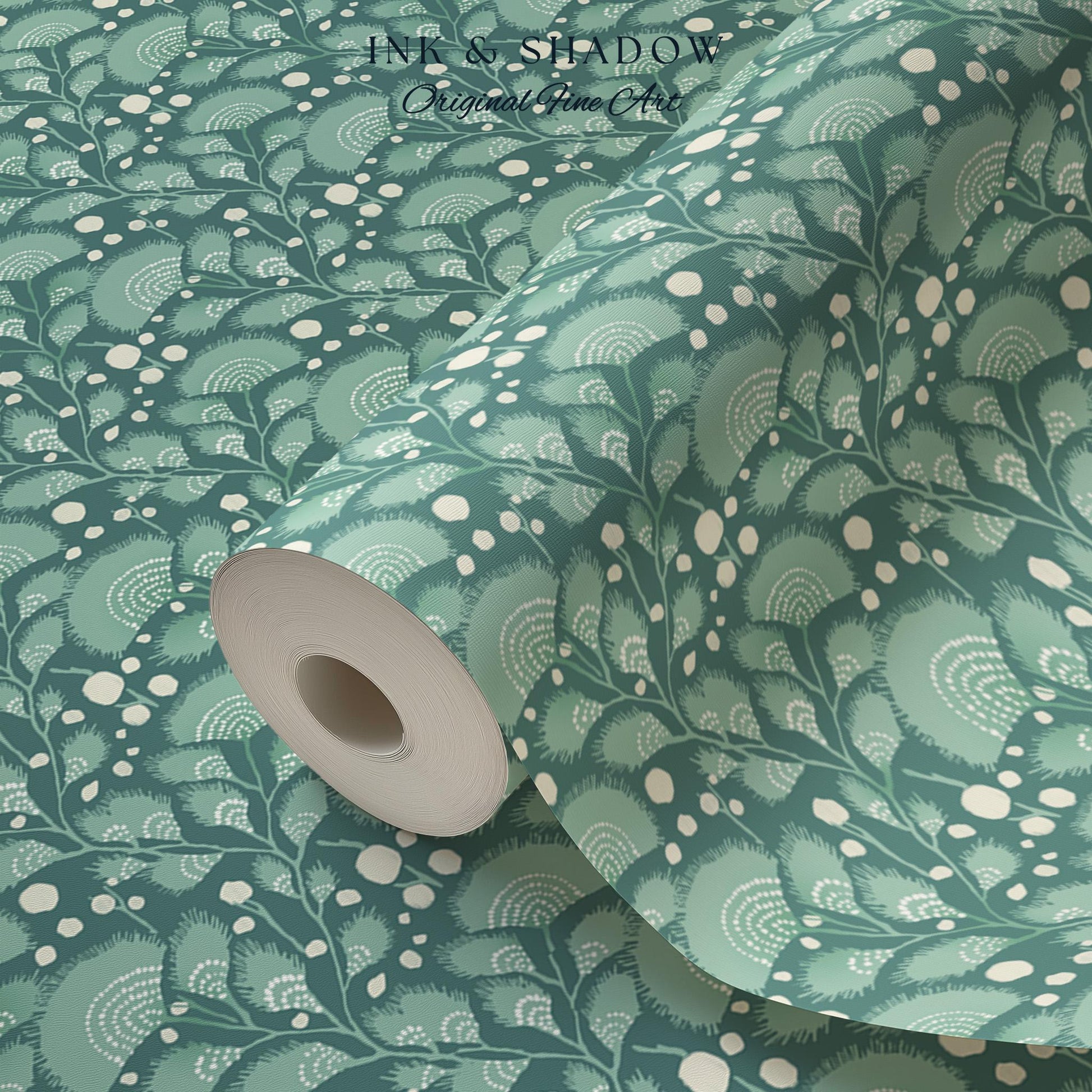 Teal Blue Accent Wallpaper | Stylish Home Decor Whimsical Peel & Stick Wall Art Maximalist Boho Cottage Style Bedroom Renter Friendly Art