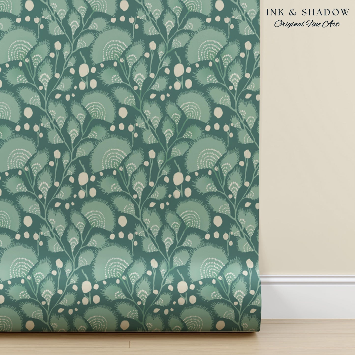 Teal Blue Accent Wallpaper | Stylish Home Decor Whimsical Peel & Stick Wall Art Maximalist Boho Cottage Style Bedroom Renter Friendly Art