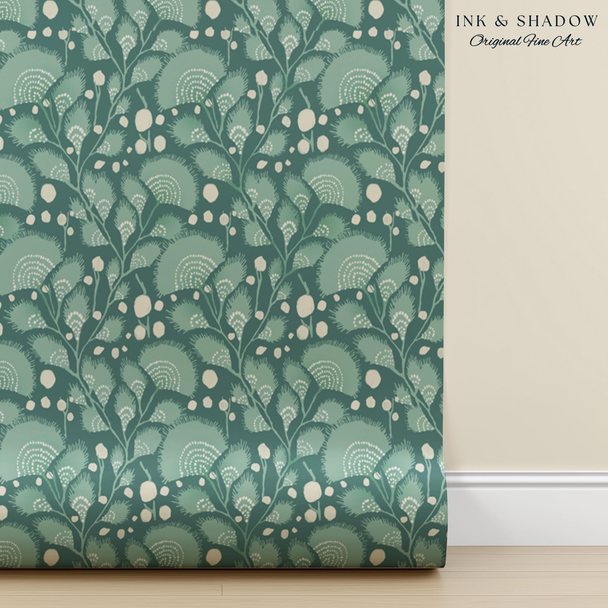 Teal Blue Accent Wallpaper | Stylish Home Decor Whimsical Peel & Stick Wall Art Maximalist Boho Cottage Style Bedroom Renter Friendly Art