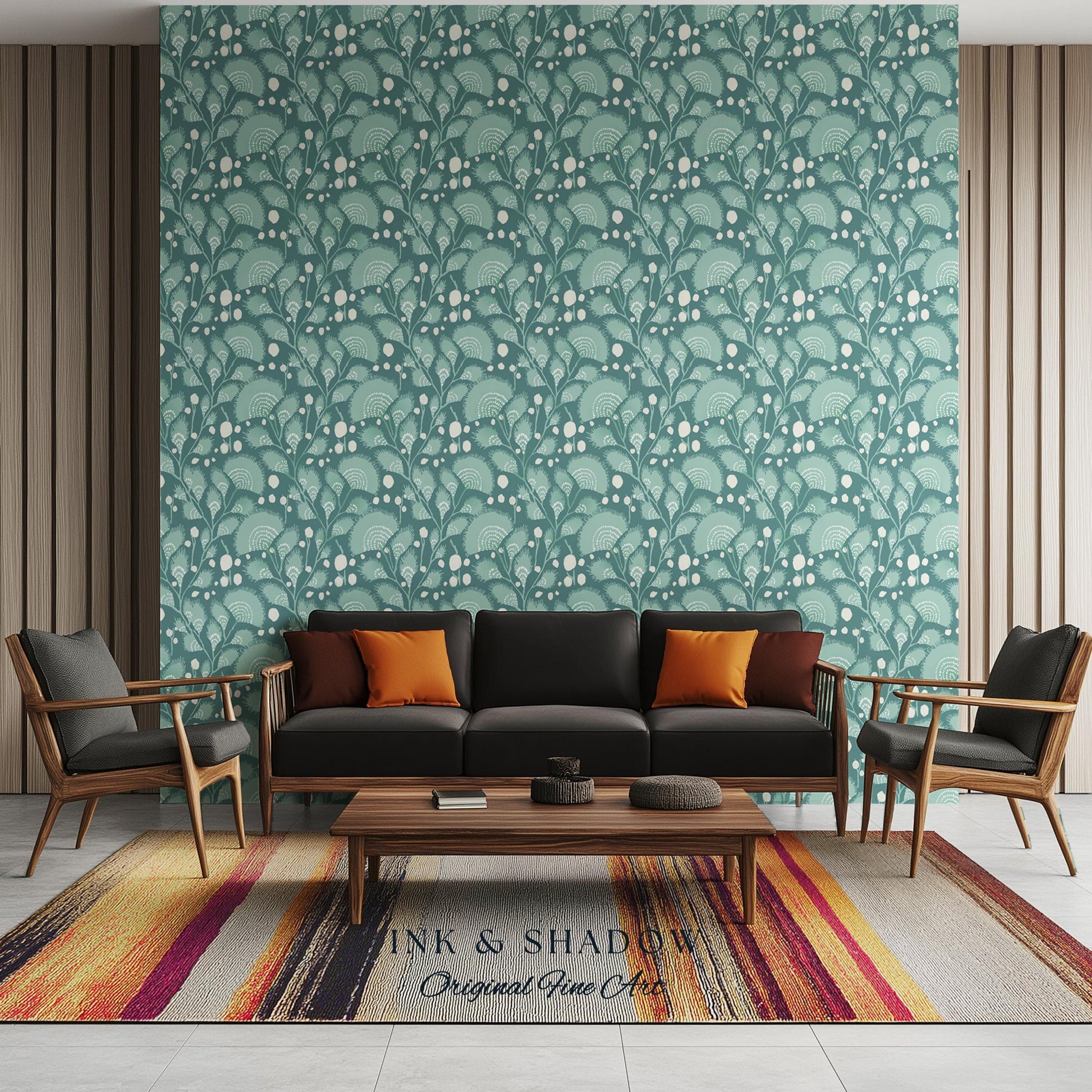 Teal Blue Accent Wallpaper | Stylish Home Decor Whimsical Peel & Stick Wall Art Maximalist Boho Cottage Style Bedroom Renter Friendly Art
